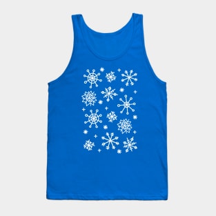 White Doodle Snowflake Pattern on Dark Blue Background, made by EndlessEmporium Tank Top